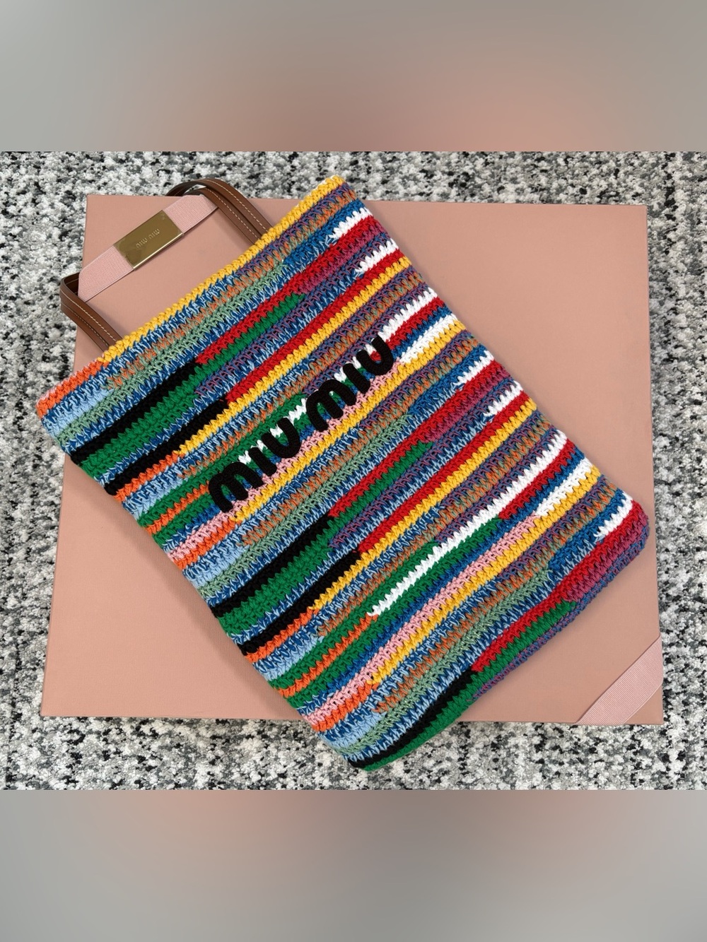 Miu Miu Crochet StripedTote Bag Multicolor Purse $2,500